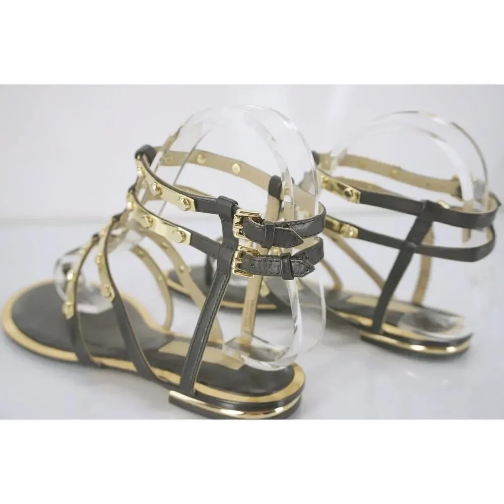 Michael Kors Hollie Studded Ankle Strappy Caged Thong Sandal SZ 6.5 Gold $350